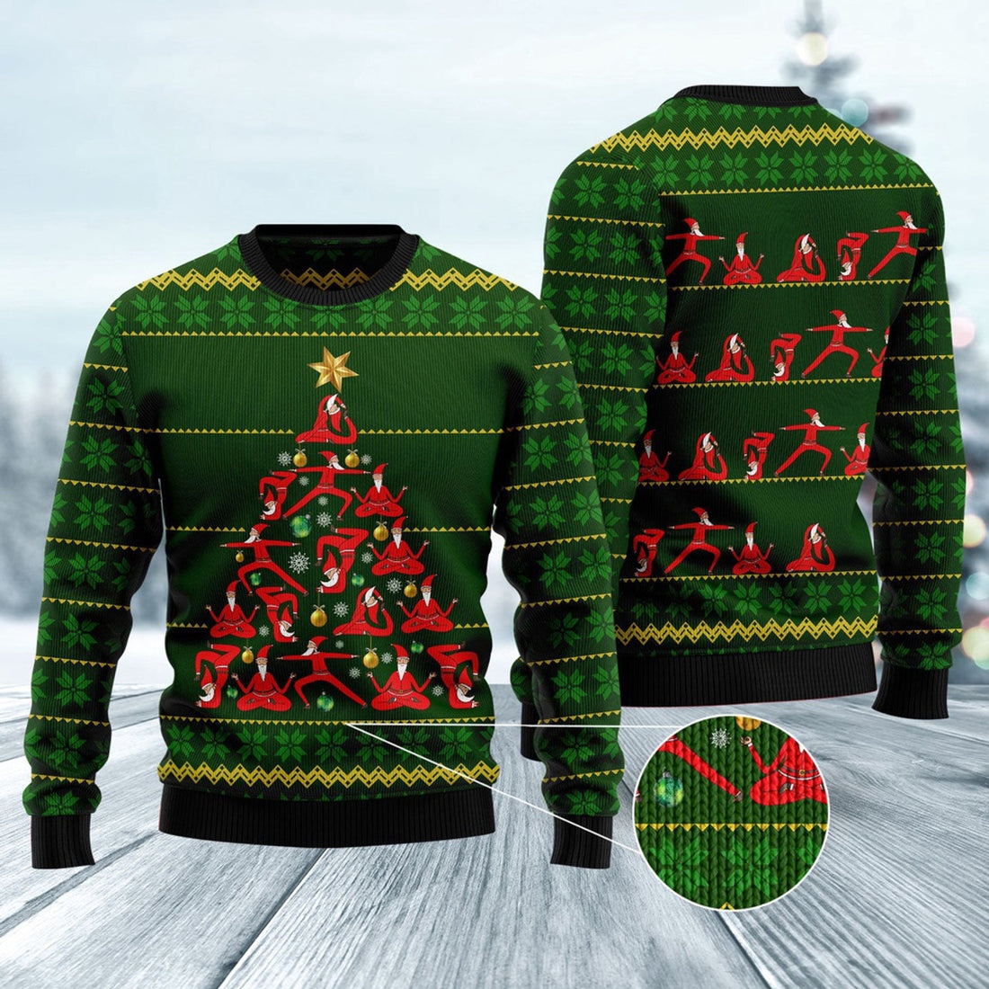 FUNSTUFFPRINT Yoga Christmas Ugly Christmas Sweater, Christmas Sweater, Ugly Sweater, Funny Xmas Sweaters Ugly Sweater