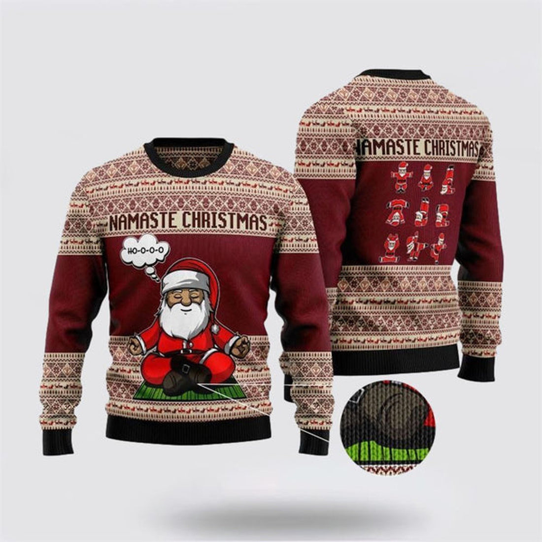 FUNSTUFFPRINT Yoga Santa Clause Ugly Christmas Sweater For Men And Women, Best Gift For Christmas, The Beautiful Winter Christmas Outfit Ugly Sweater