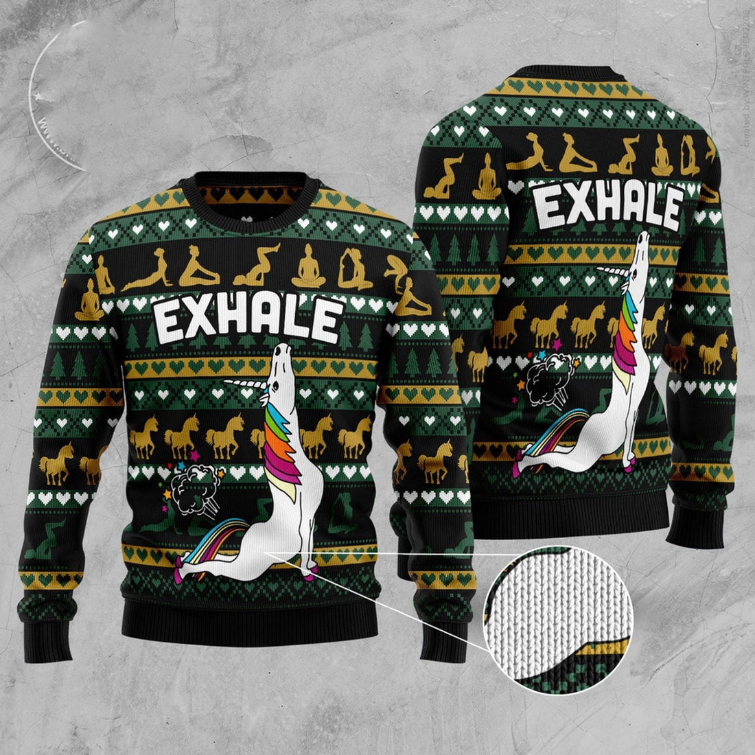 FUNSTUFFPRINT Yoga Unicorn Ugly Christmas Sweater, Christmas Sweater, Ugly Sweater, Funny Xmas Sweaters Ugly Sweater