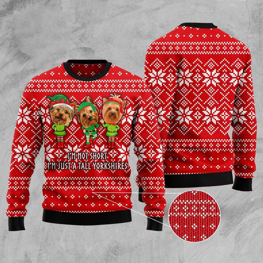 FUNSTUFFPRINT Yorkie Not Short Ugly Christmas Sweater, Christmas Sweater, Ugly Sweater, Funny Xmas Sweaters Ugly Sweater