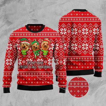 FUNSTUFFPRINT Yorkie Not Short Ugly Christmas Sweater, Christmas Sweater, Ugly Sweater, Funny Xmas Sweaters Ugly Sweater