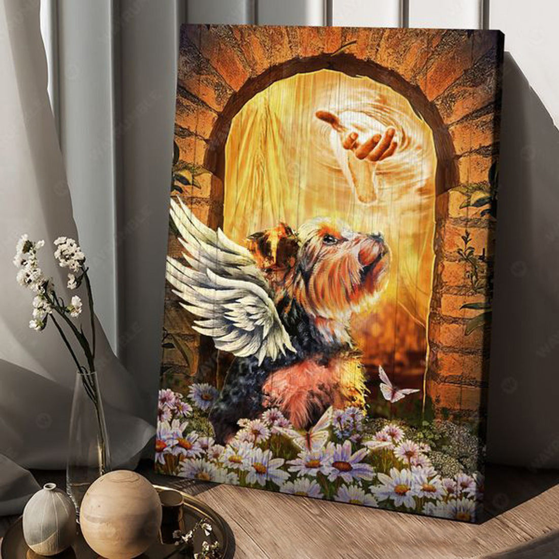Yorkshire Terrier, Angel Dog, Dog Lover, Butterfly Flower Poster and Canvas