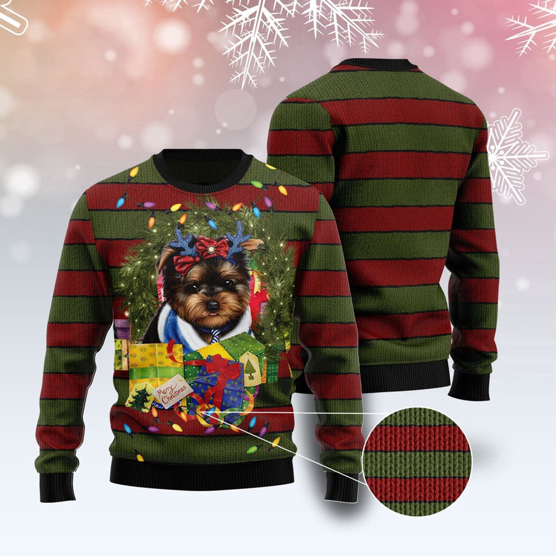 FUNSTUFFPRINT Yorkshire Terrier Gift Xmas Ugly Christmas Sweater, Christmas Sweater, Ugly Sweater, Funny Xmas Sweaters Ugly Sweater