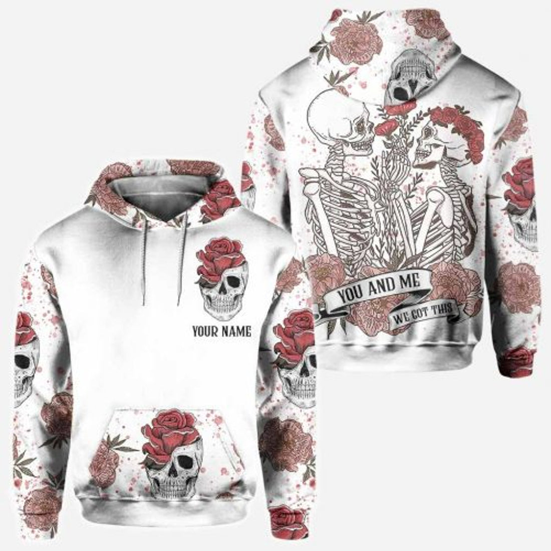FUNSTUFFPRINT Personalized Skull Couple 3D All Over Hoodie You And Me We Got This Rose 3D Hoodie and Zip Hoodie