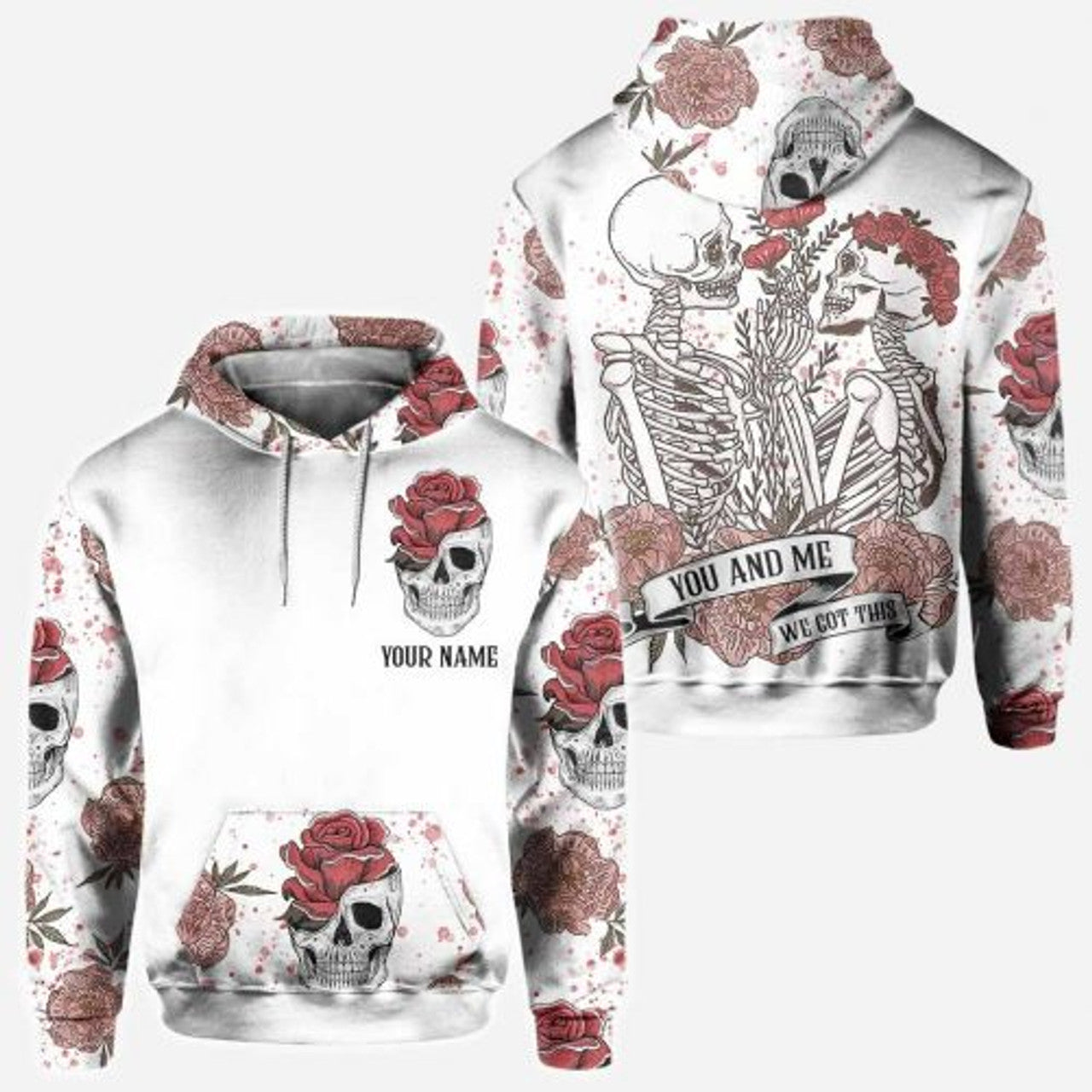 FUNSTUFFPRINT Personalized Skull Couple 3D All Over Hoodie You And Me We Got This Rose 3D Hoodie and Zip Hoodie