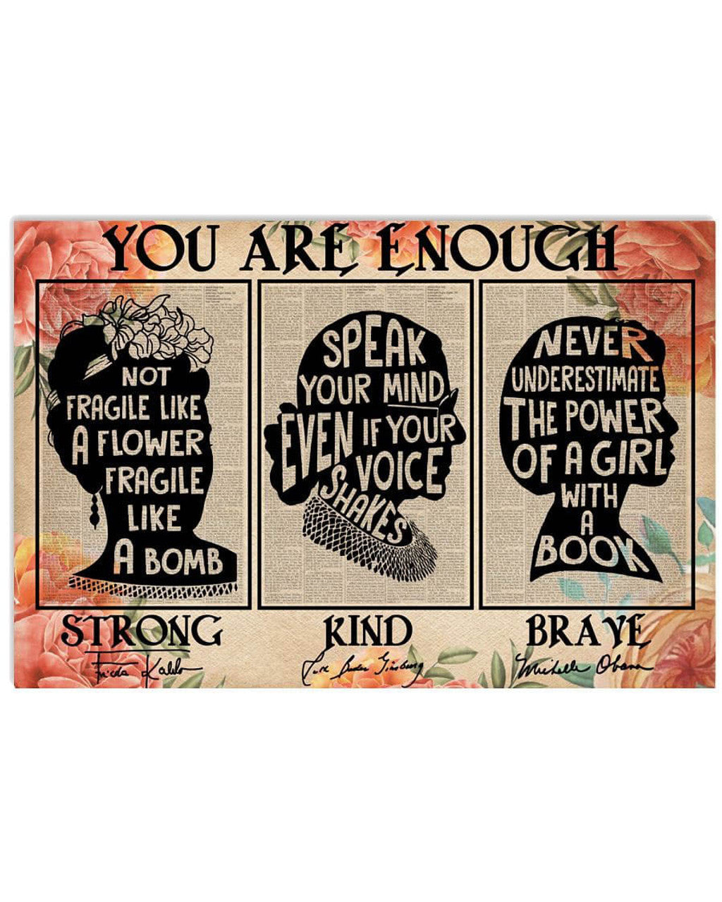 You Are Enough Strong, Kind, Brave, Feminist Poster Poster and Canvas