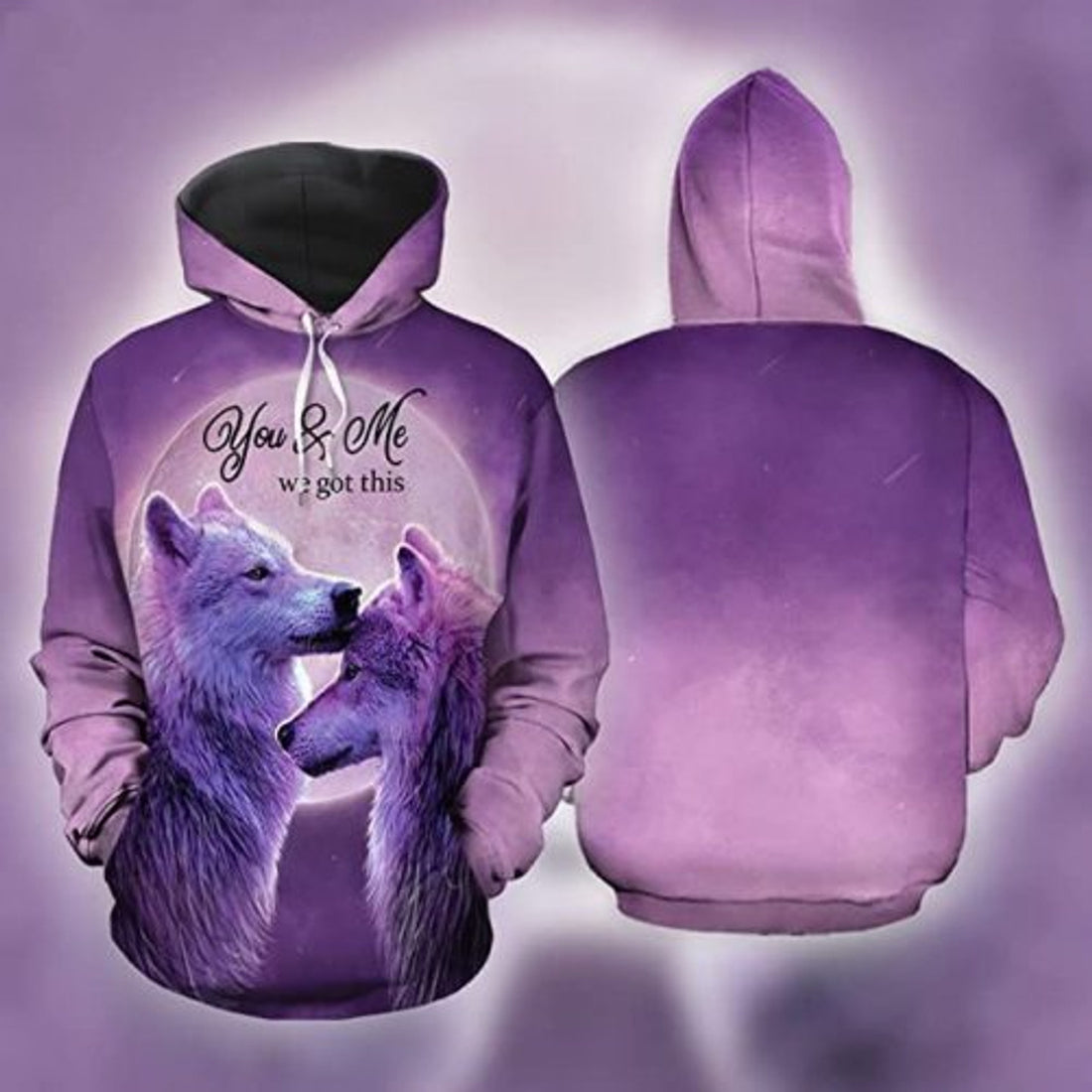 FUNSTUFFPRINT Matching Wolf Couple 3D All Over Hoodie You And Me We Got This Purple 3D Hoodie and Zip Hoodie