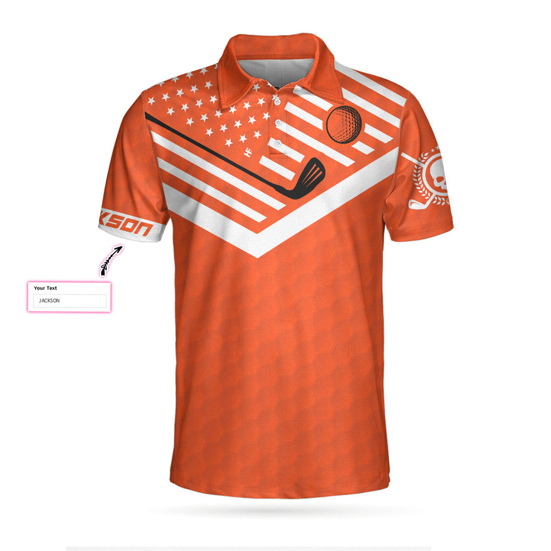 Custom Your Hole Is My Goal Bones Men's Custom Polo Shirt, Personalized Orange American Flag Golf Shirt For Men