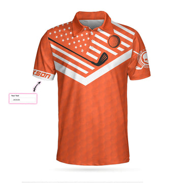 Custom Your Hole Is My Goal Bones Men's Custom Polo Shirt, Personalized Orange American Flag Golf Shirt For Men