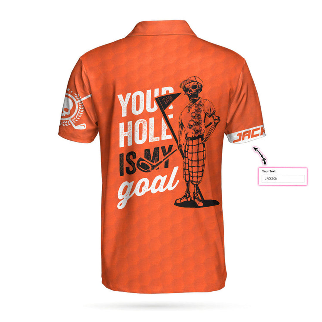 Custom Your Hole Is My Goal Bones Men's Custom Polo Shirt, Personalized Orange American Flag Golf Shirt For Men