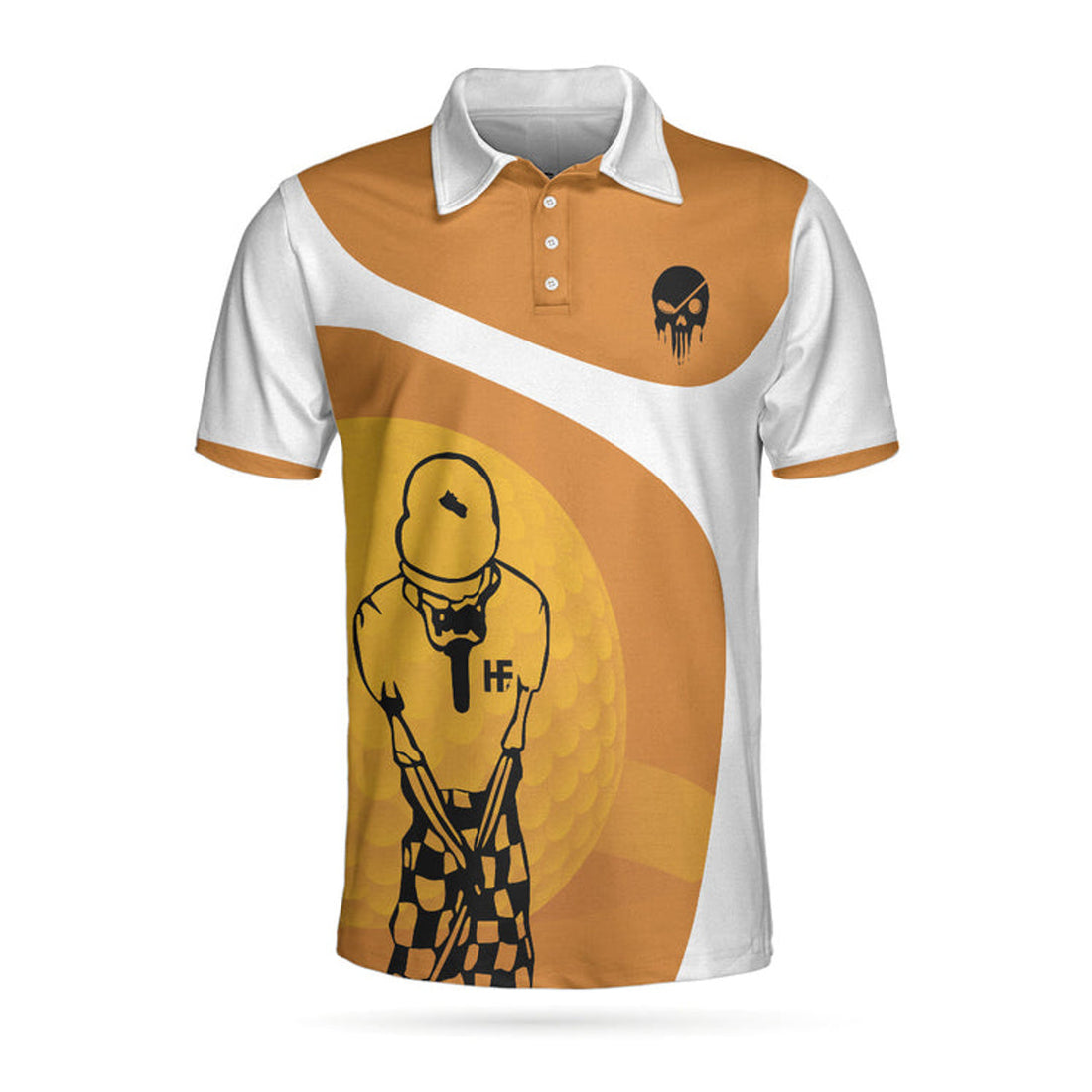 Your Hole Is My Goal Skull Polo Shirt, Light Brown Skeleton Golfer Polo Shirt, Best Golf Shirt For Men
