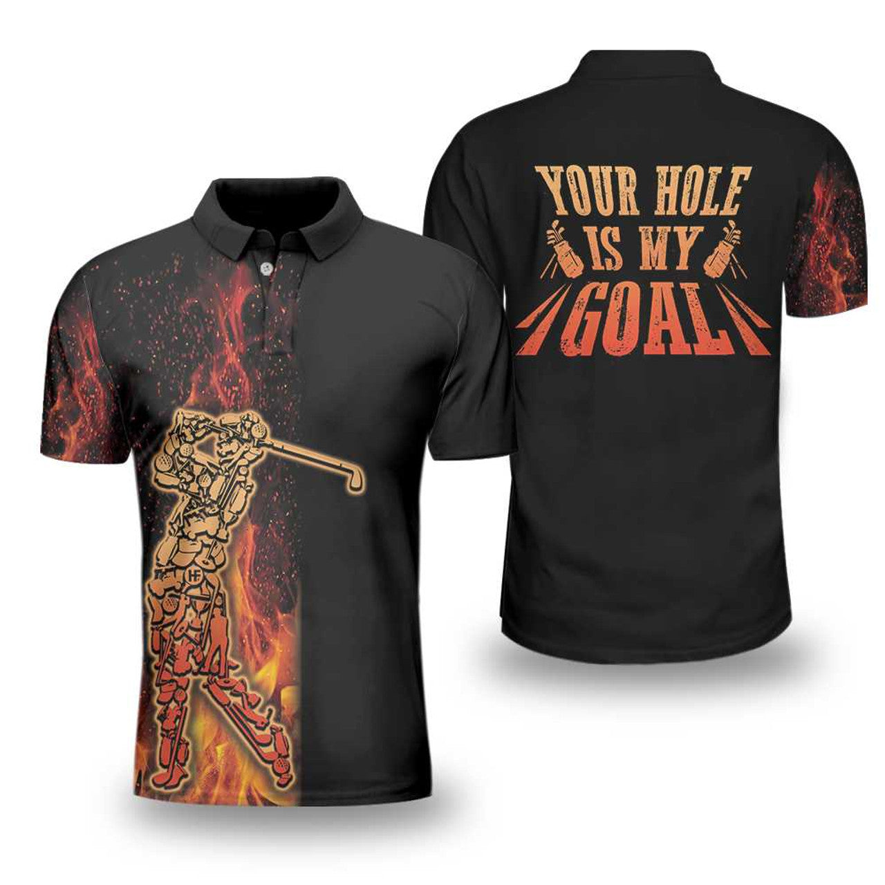 Your Hole Is My Goal Golf Polo Shirt, Black Flame Fragmented Golfer Polo Shirt, Best Golf Shirt For Men