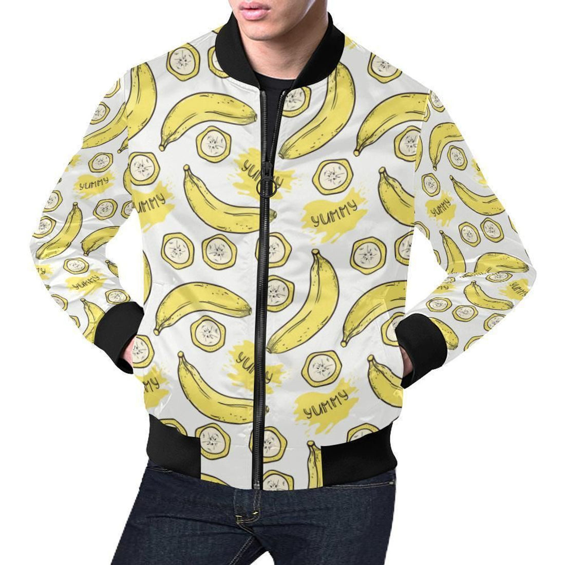FUNSTUFFPRINT Yummy Banana Pattern Print Mens 3D Bomber Jacket