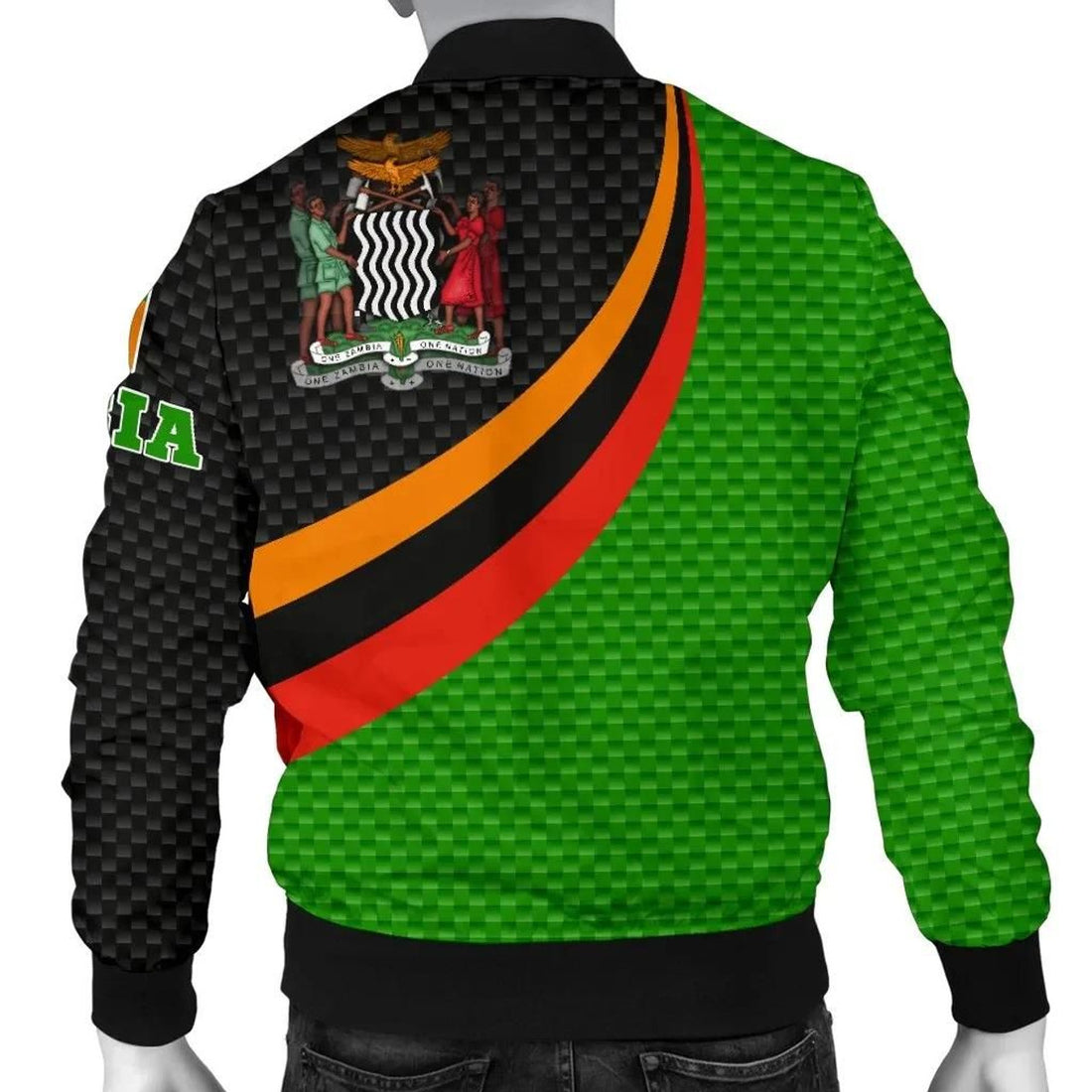 FUNSTUFFPRINT Zambia Men's Bomber Jacket - Zambia Flag and Coat Of Arms - 3D Bomber Jacket