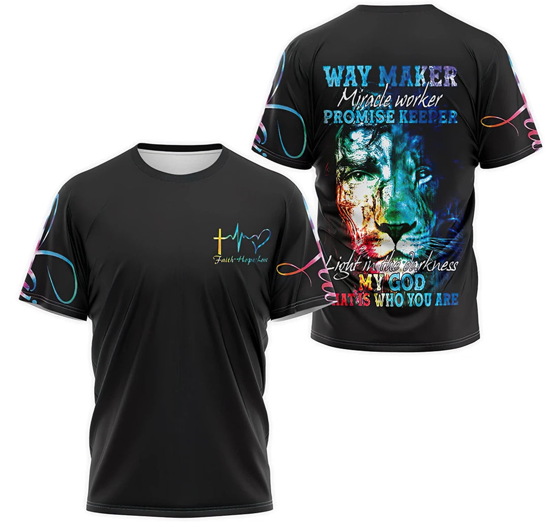 FUNSTUFFPRINT Personalized T-Shirt, Hoodie - Cardiogram Jesus Lion Faith Hope Love Way Maker Miracle Worker Promise Keeper Light In The Darkness 3D T-shirt