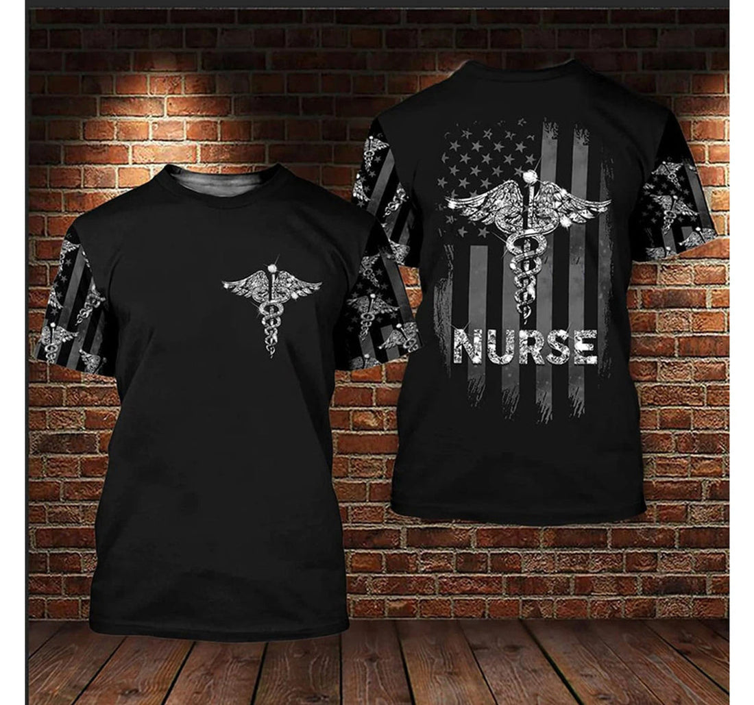 FUNSTUFFPRINT Nurse American Flag Diamond Flag 3D Printed Shirt, Nurse Uniform 3D T-Shirt