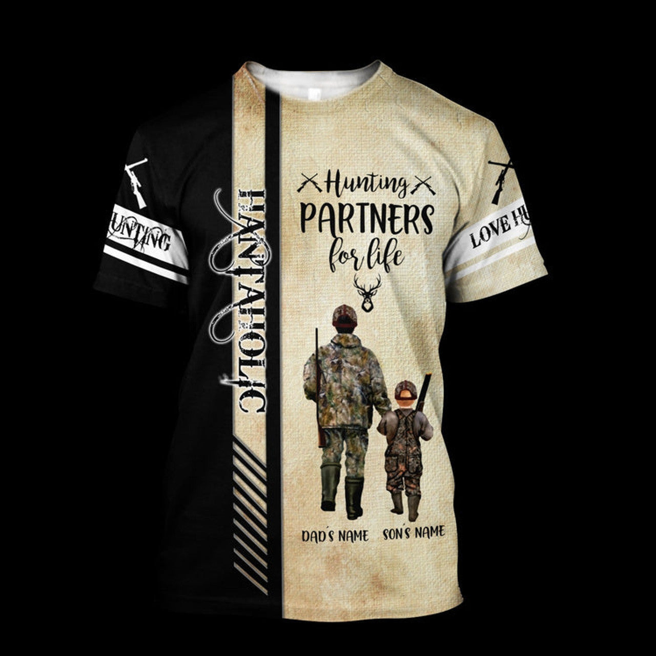 FUNSTUFFPRINT Personalized Name Dad And Son 3D All Over Printed Shirts Hoodie Tank Top For Dad Hunting Partners For Life 3D T-shirt