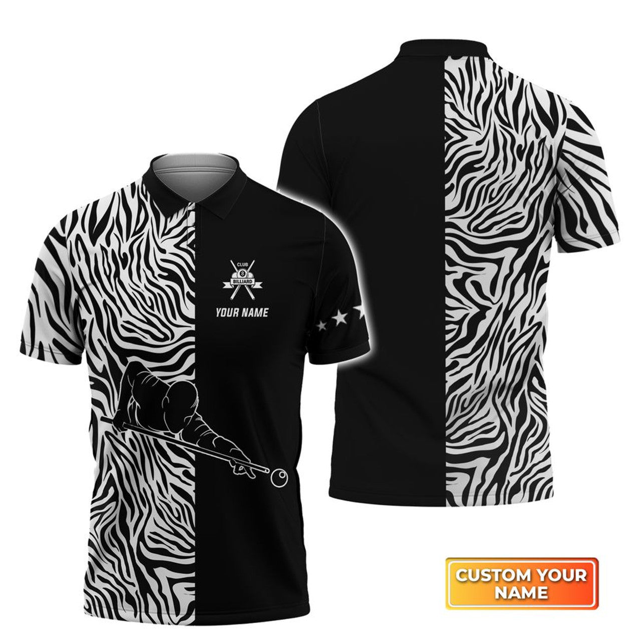 Custom 3D All Over Print Zebra Pattern Billiard Polo Shirt, Uniform for Billiard Player
