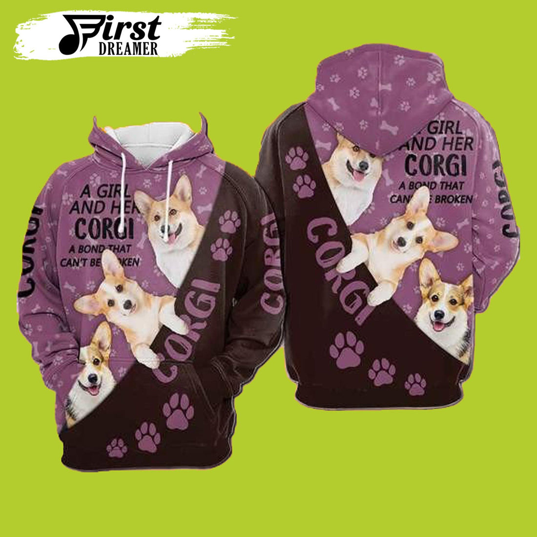 FUNSTUFFPRINT A Girl And Her Corgi Dog Lover Dog Christmas 3D Hoodie and Zip Hoodie