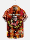 Men'S Hawaiian Rub My Meat Before I Stick It In Fun Flame Print Short Sleeve Shirt