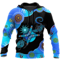 FUNSTUFFPRINT Aboriginal Naidoc Week Blue Turtle Lizard 3D Hoodie and Zip Hoodie