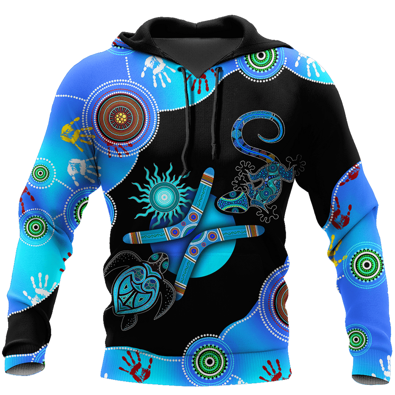 FUNSTUFFPRINT Aboriginal Naidoc Week Blue Turtle Lizard 3D Hoodie and Zip Hoodie