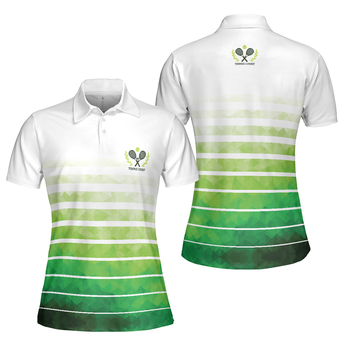 Abstract Green Geometric Tennis Short Sleeve Women Polo Shirt