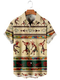 Men's Vintage Western Denim Print Short Sleeve Shirt