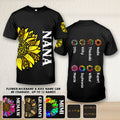 FUNSTUFFPRINT Personalized Colorful Grandma & Flowers with Kid's Name T-shirt, Mom Mimi Nana Shirt, Mother's Day Shirt 3D T-shirt
