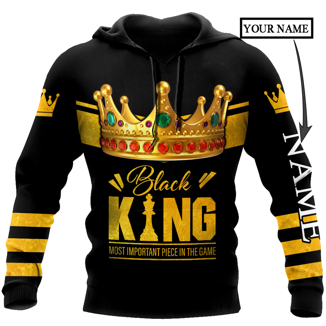 FUNSTUFFPRINT African Culture Custom Name Black King 3D Hoodie and Zip Hoodie