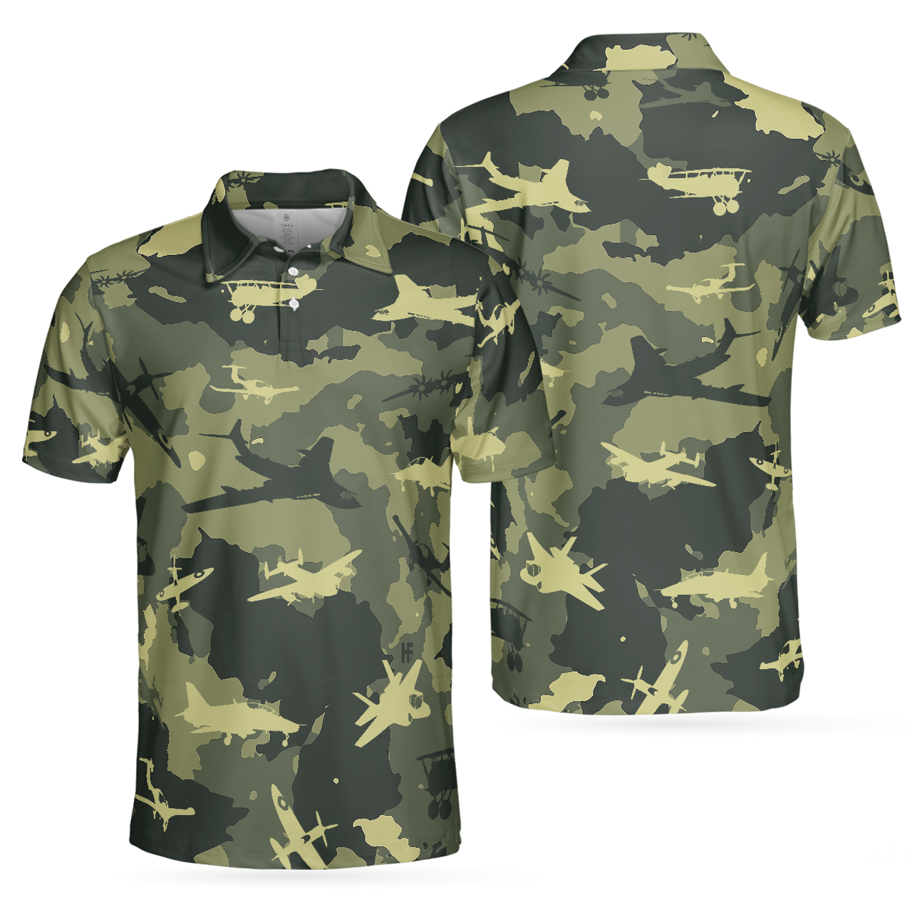 Aircraft Green Camouflage Short Sleeve Polo Shirt, Army Polo Shirt, Best Camo Shirt For Men
