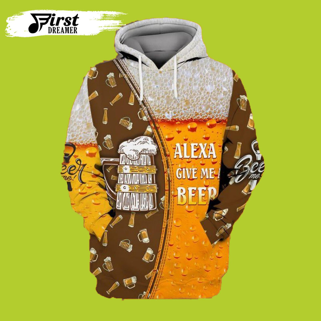 FUNSTUFFPRINT Alexa Give Me A Beer 3D Hoodie and Zip Hoodie