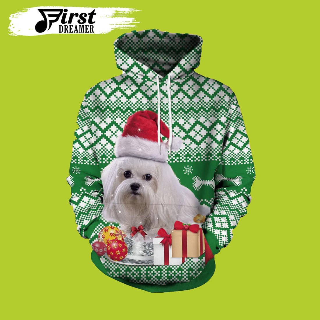 FUNSTUFFPRINT All Over Print Dog Christmas Adults 3D Hoodie and Zip Hoodie