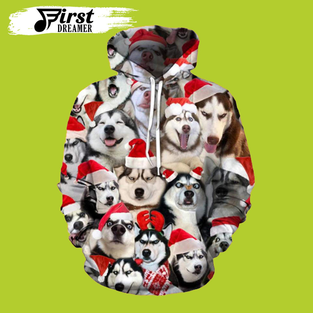 FUNSTUFFPRINT Over Printed Dog Christmas 3D Hoodie and Zip Hoodie