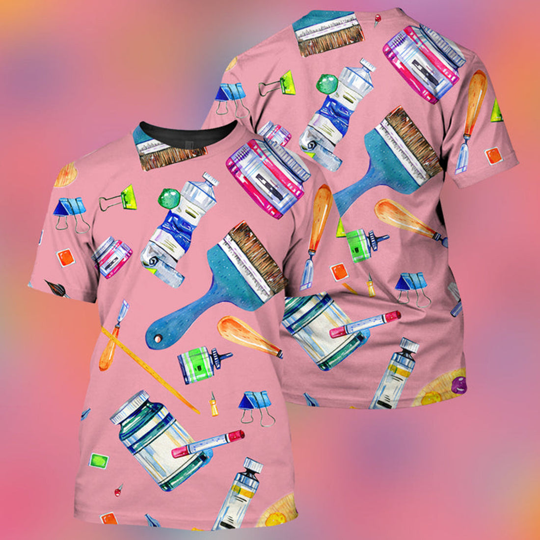 FUNSTUFFPRINT 3D All Over Print Pink Art Teacher Pattern Shirt, PerfecT-Shirt for Women, Teacher Shirt 3D T-shirt