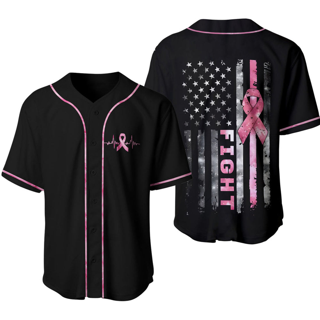 Personalized America Flag Pink Ribbon Breast Cancer Warrior Baseball Jersey