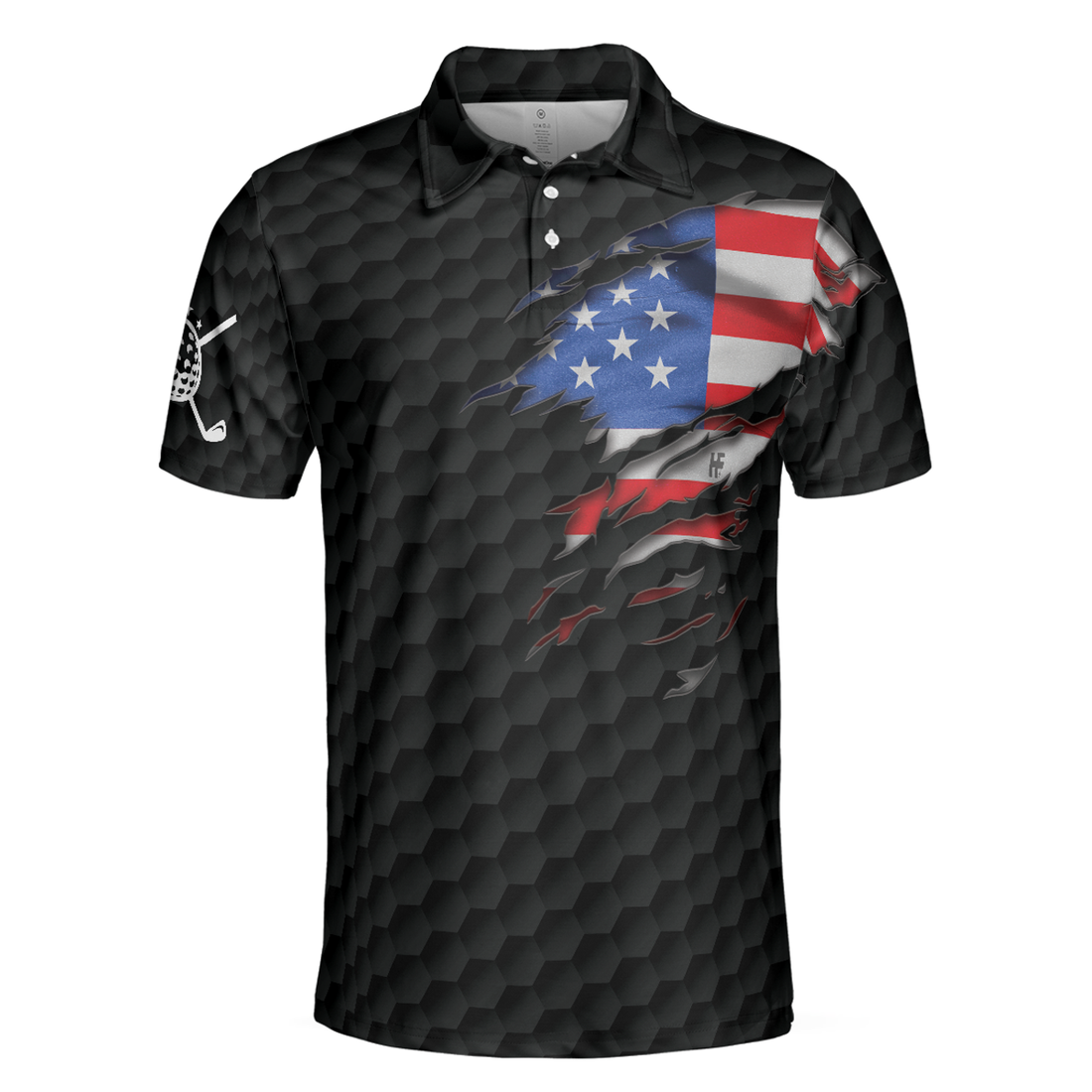 American Flag Teared Golf Pattern Golf Polo Shirt, Best Golfing Shirt Design For Patriotic Golfers