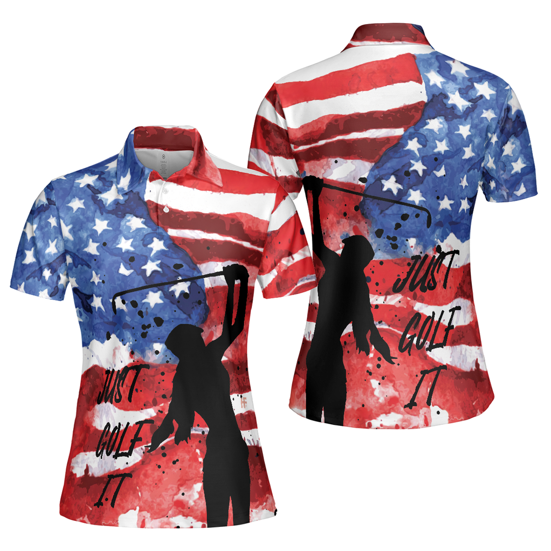American Golfer Just Golf It V2 Short Sleeve Women Polo Shirt, American Flag Golf Shirt For Ladies