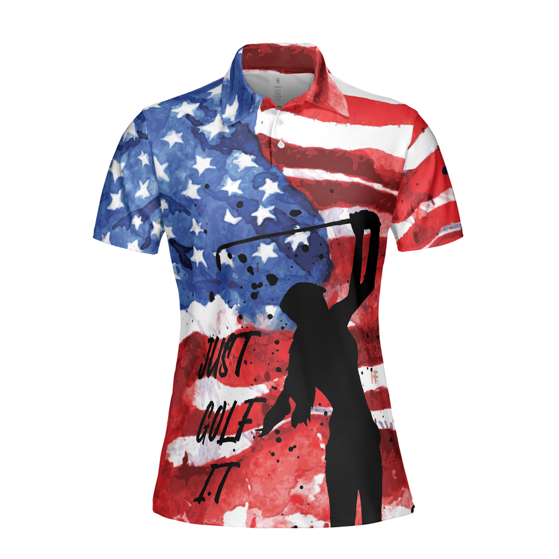 American Golfer Just Golf It V2 Short Sleeve Women Polo Shirt, American Flag Golf Shirt For Ladies