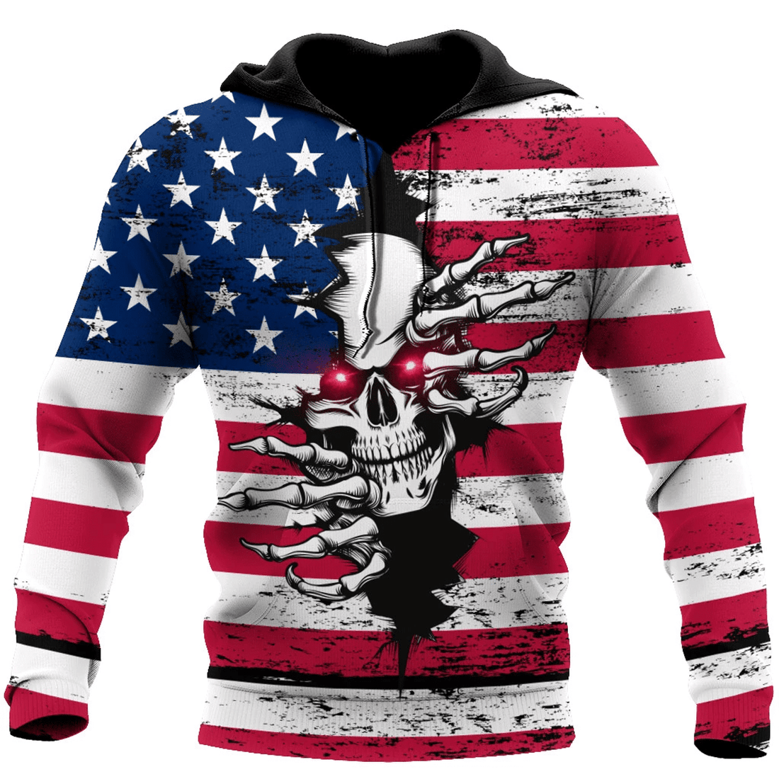 FUNSTUFFPRINT American Red Eyes Skull 3D Hoodie and Zip Hoodie