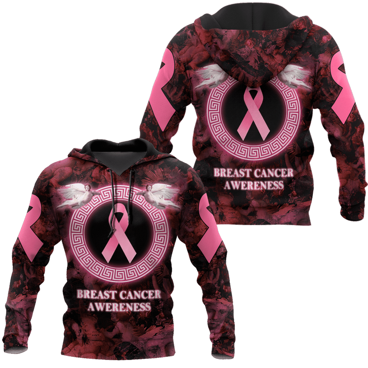 FUNSTUFFPRINT Angel Breast Cancer Awareness High Quality 3D Hoodie and Zip Hoodie