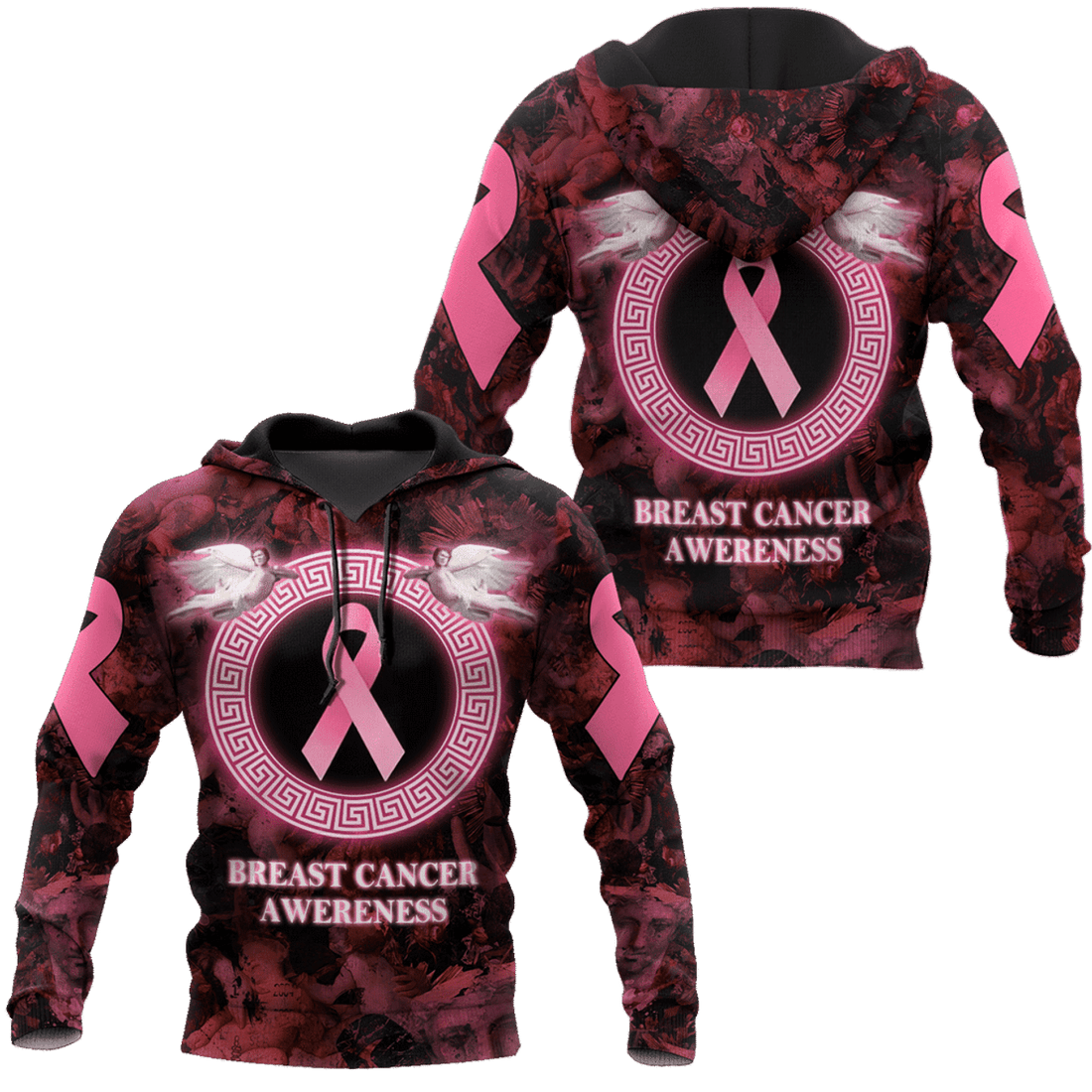 FUNSTUFFPRINT Angel Breast Cancer Awareness High Quality 3D Hoodie and Zip Hoodie