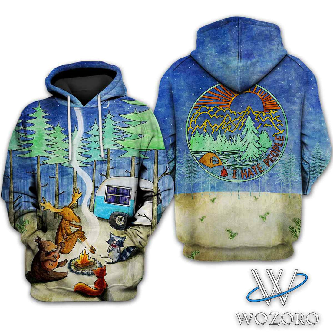 FUNSTUFFPRINT Around Campfire Night Camping Xmas 3D Hoodie and Zip Hoodie