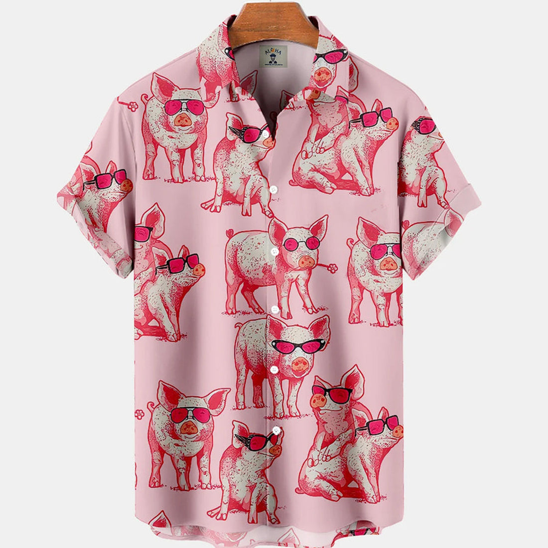 Hawaiian Funny Animal Pig Print Short Sleeve hawaiian Shirt