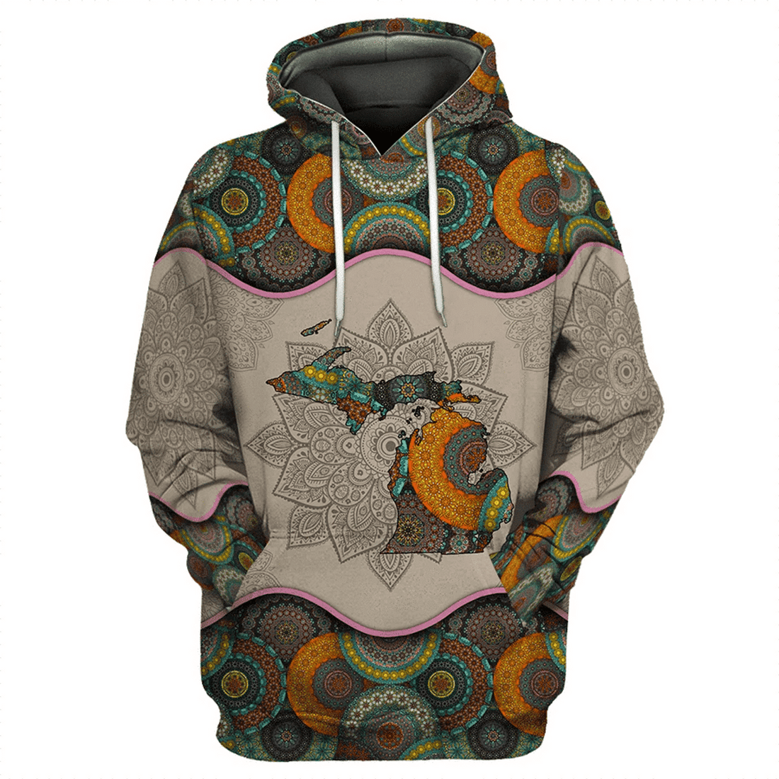 FUNSTUFFPRINT Awesome Vintage Mandala Michigan 3D Hoodie and Zip Hoodie