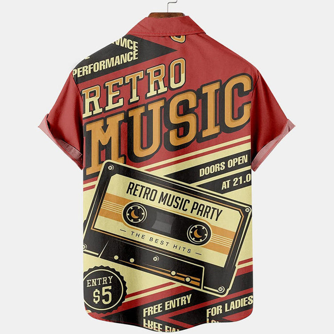 Mens Retro Music Print Lapel Loose Short Sleeve Hawaiian Shirts