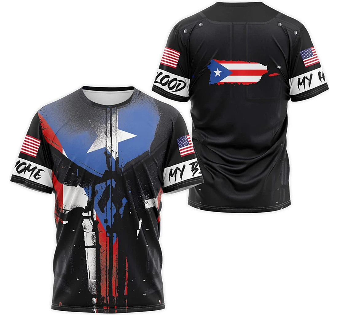 FUNSTUFFPRINT Personalized T-Shirt, Hoodie - Armor Skull My Home My Blood Puerto Rico 3D T-shirt