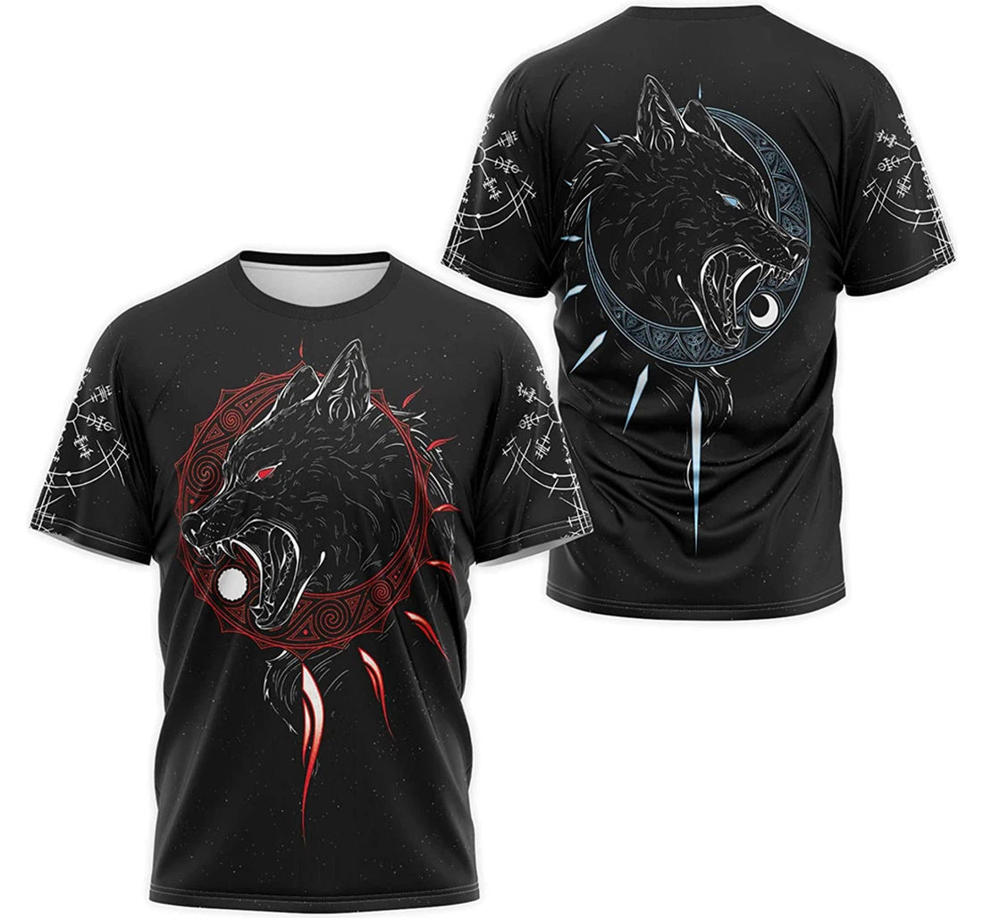FUNSTUFFPRINT Personalized T-Shirt, Hoodie - Wolves Skoll And Hati Nordic Compass Norse Mythology Pattern 3D T-shirt
