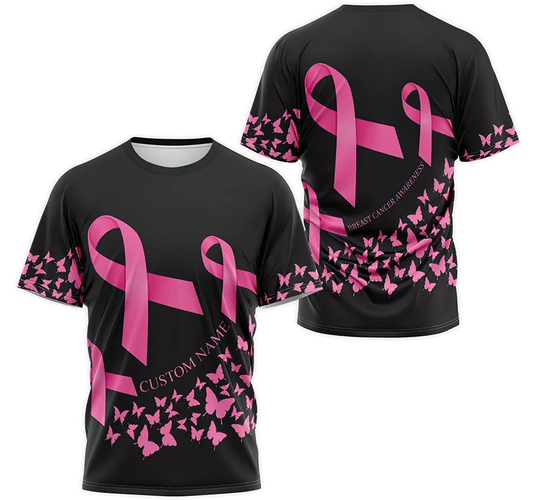 FUNSTUFFPRINT T-Shirt, Hoodie - Custom Name Breast Cancer Awareness Butterfly Pattern 3D T-shirt