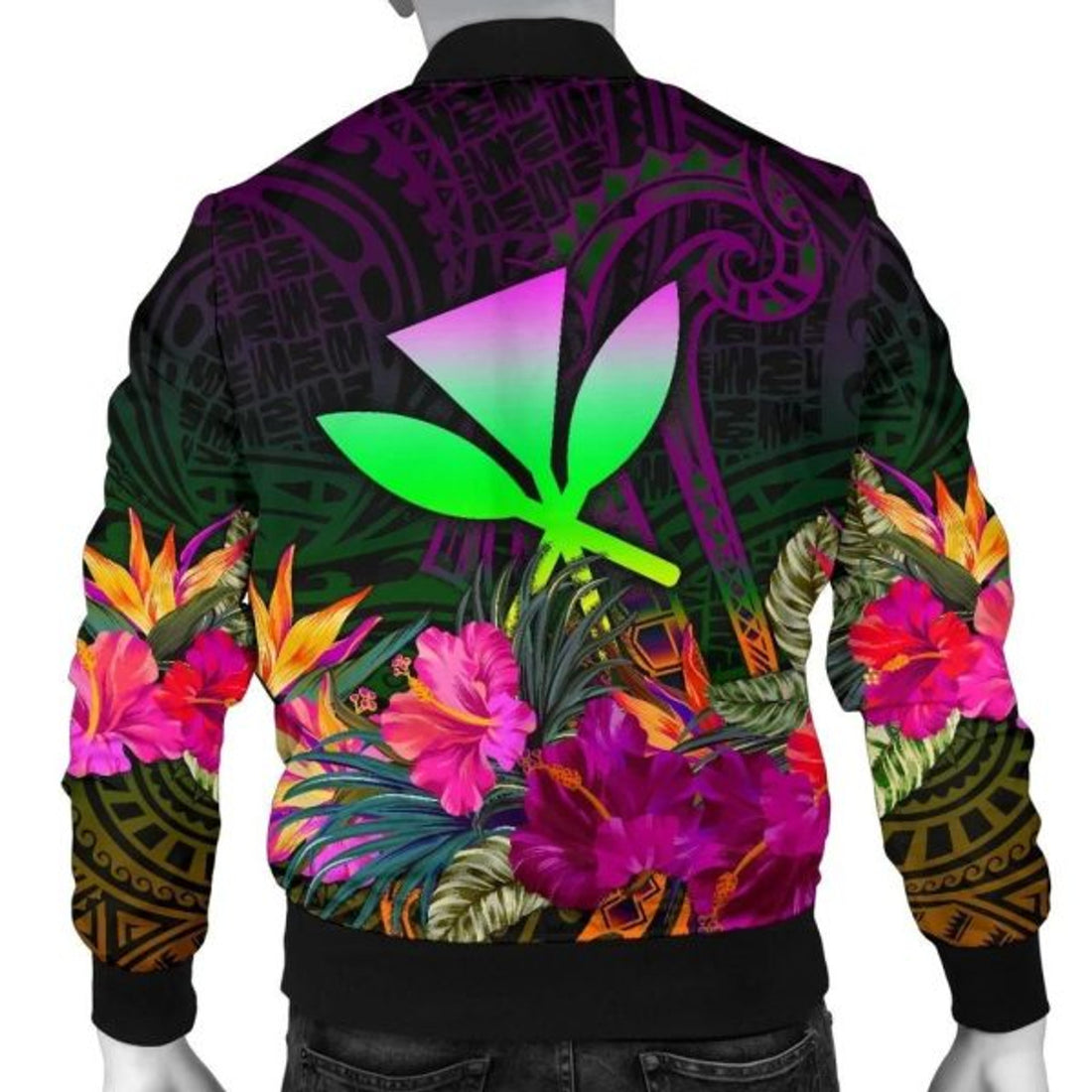 FUNSTUFFPRINT Polynesian Hawaii Kanaka Maoli Men's Bomber Jacket - Summer Hibiscus 3D Bomber Jacket
